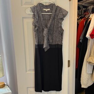 LOFT Black and White Patterned Midi Dress